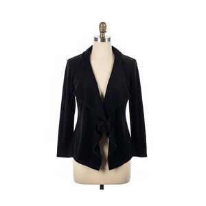 Black Velvet Waterfall Drape Holiday Jacket Women’s L Open Front Dressy Top